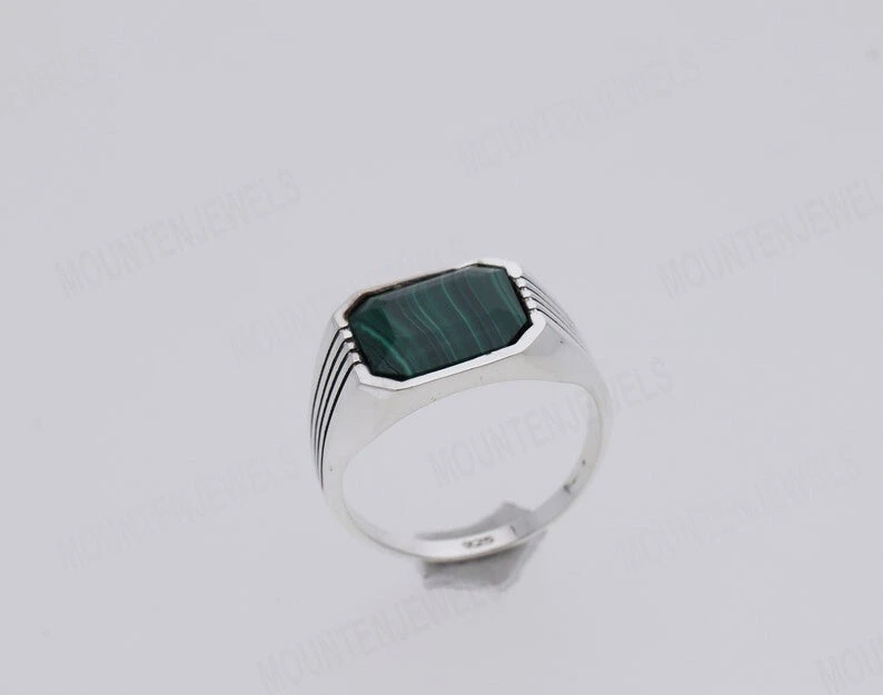 ANILLO SELLO MALAQUITA NATURAL ANILLO PLATA ESTERLINA 925 ANILLO HECHO A MANO ANILLO HOMBRE Foto 4 de 4