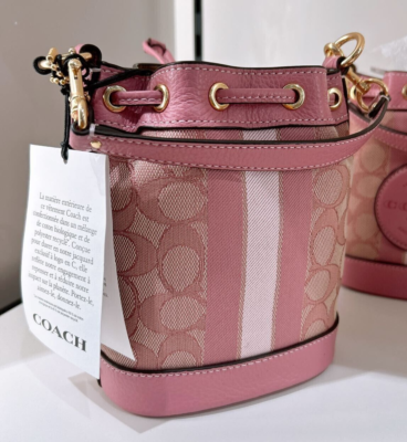 NEW Coach Mini Dempsey Bucket Bag In Signature Pink Jacquard