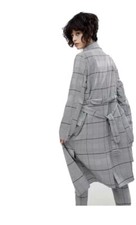Nwt J.o.a Just One Answer Dress Trench Wrap Coat Sz Xs Black White Plaid
