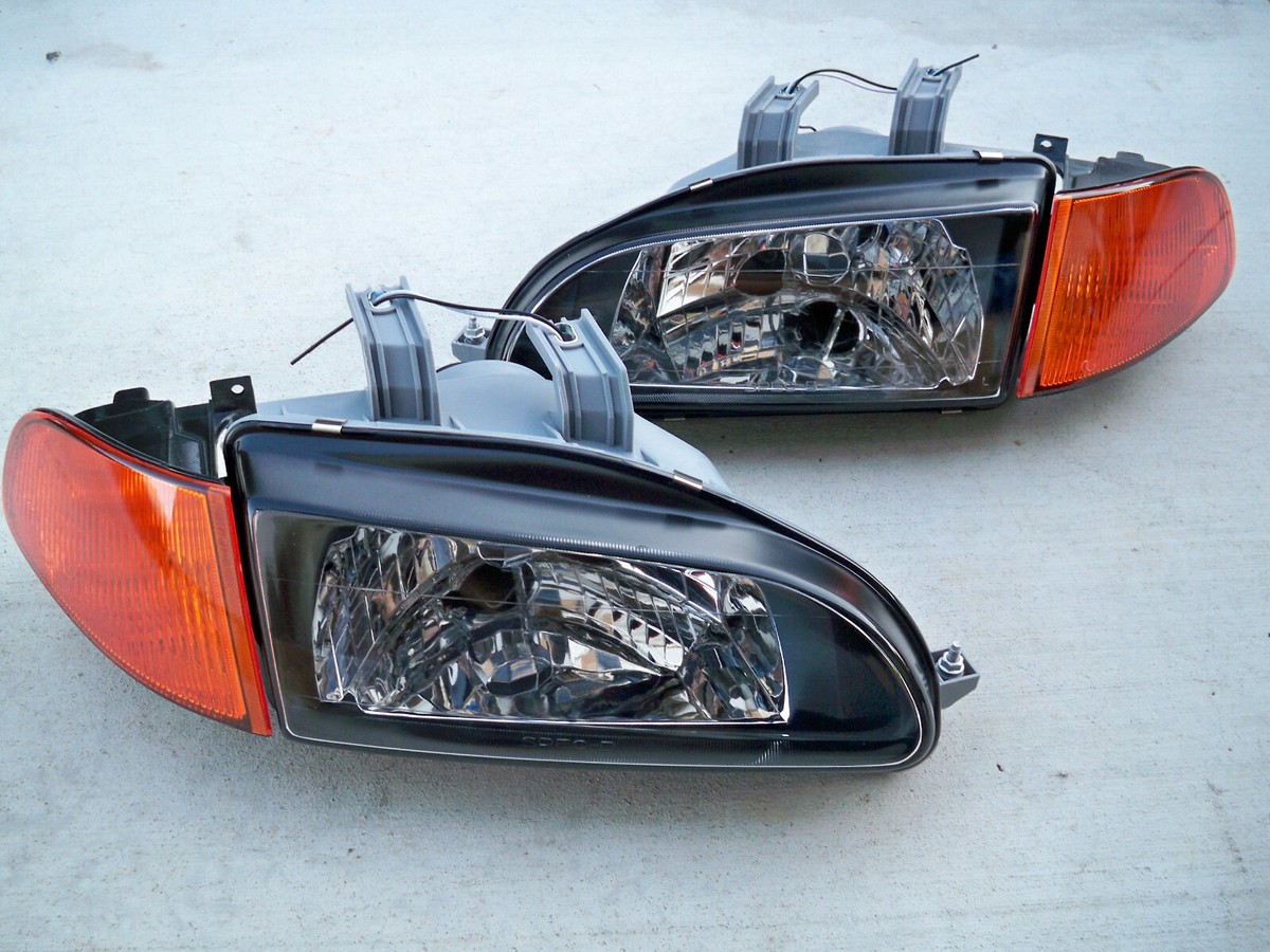 For Honda Civic EG EJ JDM Black Headlights Orange Amber