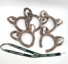 Great Wolf Lodge Gray Fuzzy Wolfie Ears Souvenir Headband Lot of 5 and Lanyard