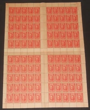 406 F D Roosevelt 1947 sheet of 100 with gutters NH