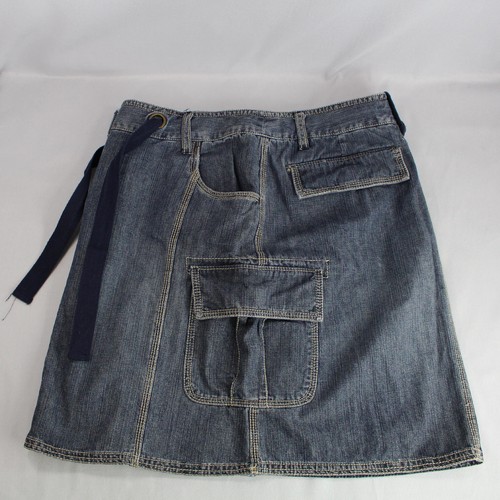 Falda de Jean Merona Denim Talla 2 Cuerdas Corbata Botones Frontal Frontal Trasero Bolsillos Laterales - Imagen 4 de 9