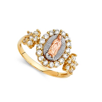 GOLD - 14K Tri Color Gold Cubic Zirconia Our Lady of Guadalupe Ring | eBay