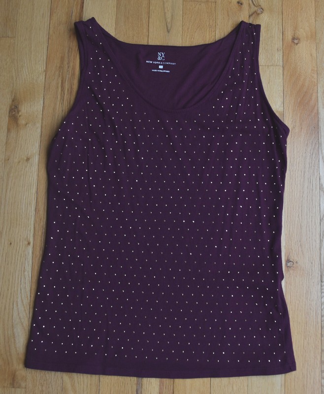 EUC! New York & Company purple, gold sequin sleeveless cami tank top (S) stretch