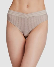 $50 Else Women's Beige High Rise Tonal Striped Ziggy Brief Panties Size Small