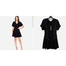 Halson Heritage Women's Tape Detail Short Sleeve Flutter Dress Sz 0 NWT 345