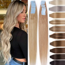 Tape In Remy Echthaar Extensions Haarverlängerung 40-Tressen Skin Weft Glatt+7A+