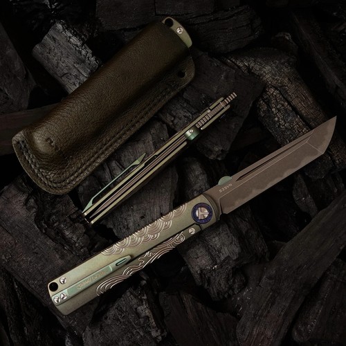 Folding Knife with TC4 Titanium Handle - CPM-S35VN Steel Blade & Leather Sheath - Picture 15 of 15