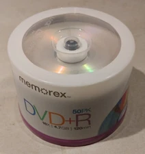 Memorex DVD+R Recordable Blank DVD 50 Pack Spindle 16x 4.7GB 120 min Sealed New