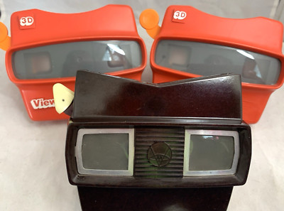 Vtg GAF Red View-Master 3D Viewers and Sawyers Bakelite Brown w-damage Lot-3