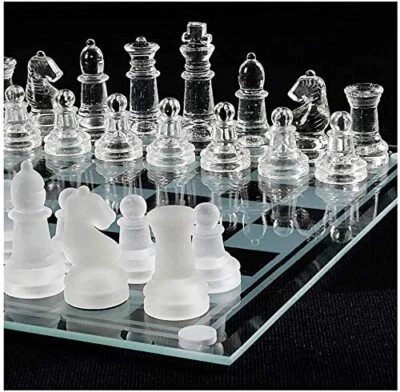 BRANDED GLASS BOARD TRADITIONAL CHESS SET GAME UNIQUE BEAUTIFUL GIFT 32 PIECES FUN PARTY