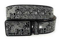 CINTO CHARRO BORDADO HILO PLATEADO. MENS WESTERN SILVER EMBROIDERED COWBOY BELT