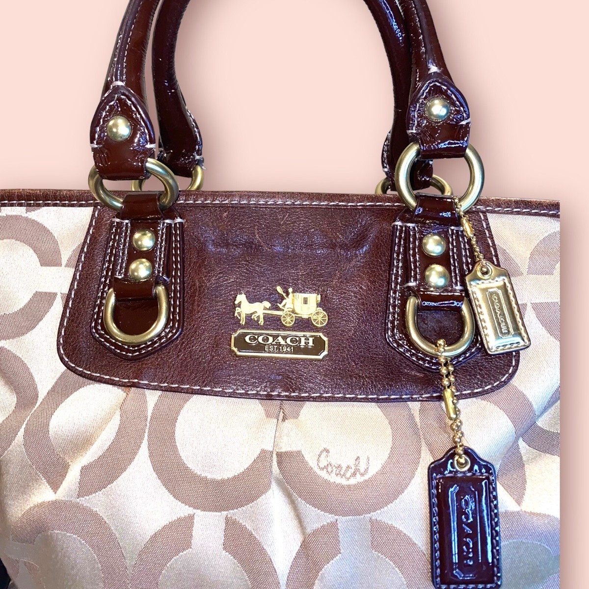 COACH / マディソン/オプアート/2WAY/ハンドバッグ/キャンバス/GLD/総柄/12963// COACH Madison Julianne Op Art Signature Tote Large Satchel