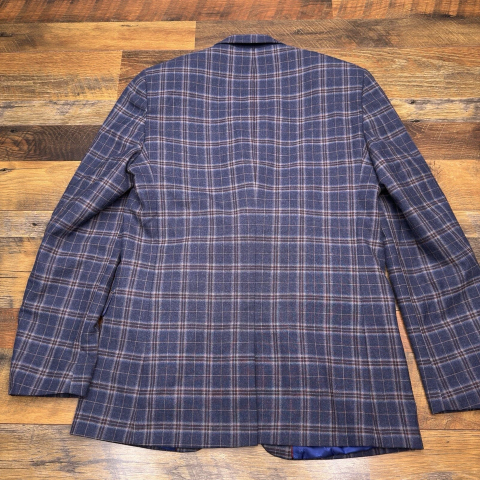 Abrigo deportivo Ben Sherman 40 largo azul a cuadros mezcla de lana Blazer Foto 2 de 4