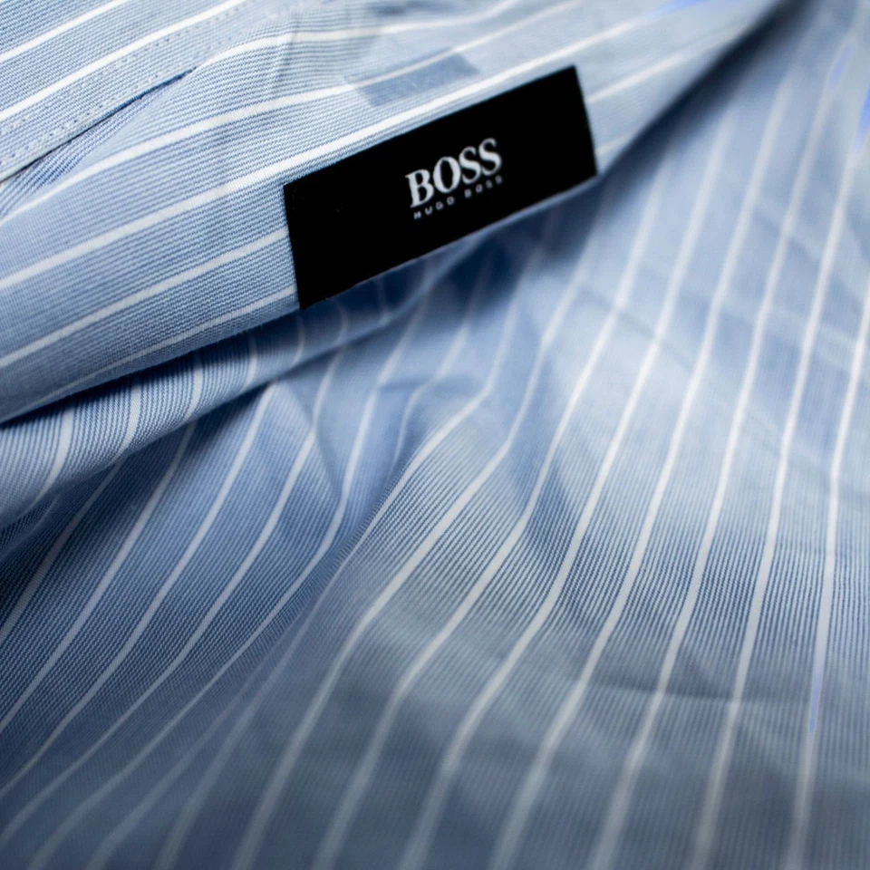 HUGO BOSS 法国袖口浅蓝色白色条纹棉质男式正装衬衫 16 码 — 第 2/4 张图片