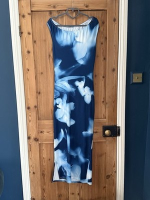 Shein Women s Dress Size 12, Blue Floral Jersey Maxi Off the Shoulder Summer
