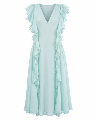 Blumarine Silk Dress Mint Green Ruffle UK 10 Fit & Flare Italian Designer  Midi | eBay