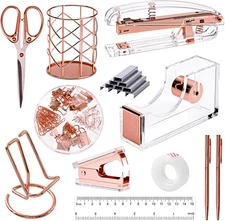 Rose Gold Desk Accessories, Office Supplies and Accessories Set, Acrylic Stapler