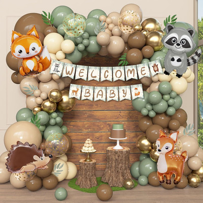 167Pcs Woodland Animals Baby Shower Decorations, Woodland Balloon Garland Arch K