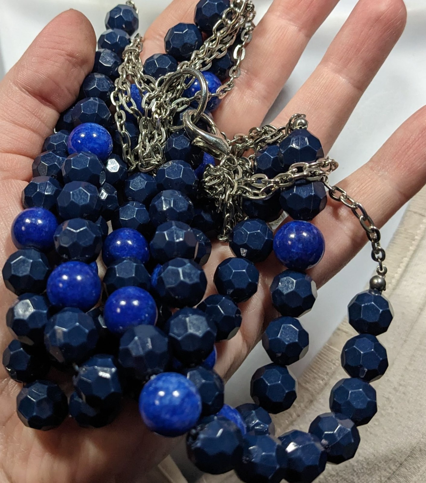 Layered Chunky Blue Beaded Statement Necklace On … - image 5