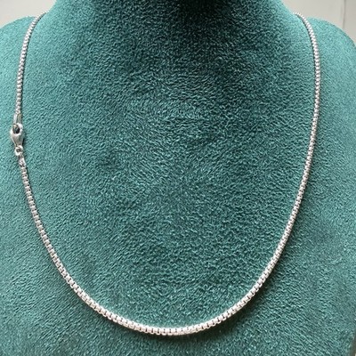 Solid Italy 925 Sterling Silver Round Box Chain Necklace 24  1.7mm