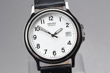 Vintage 1995 Exc 5 Seiko 7N47-9A10 Date Silver Round 40mm Quartz Men's Watch