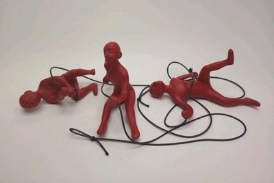 Lot of (3) Climbing Men Wall Art Sculpture Figures Different Poses Red Resin