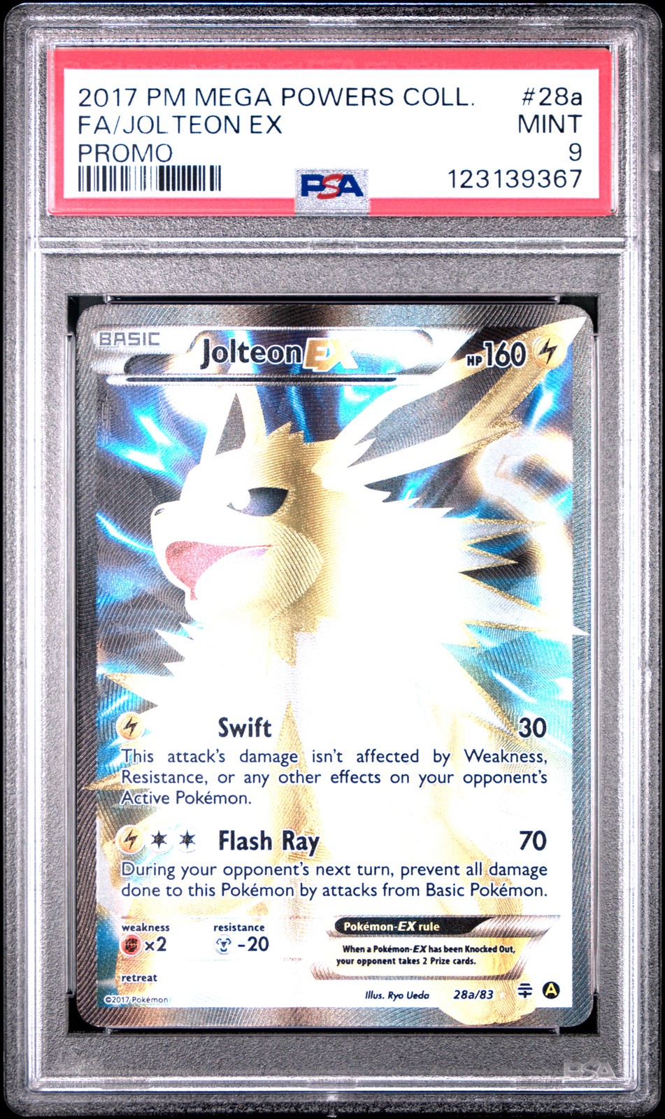 2017 POKEMON MEGA POWERS COLL PROMO #28A FULL ART/JOLTEON EX PSA 9