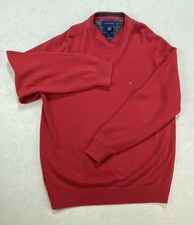 TOMMY HILFIGER Men  s Red Round Neck Jumper Pullover Sweater Size 2 XL Cotton