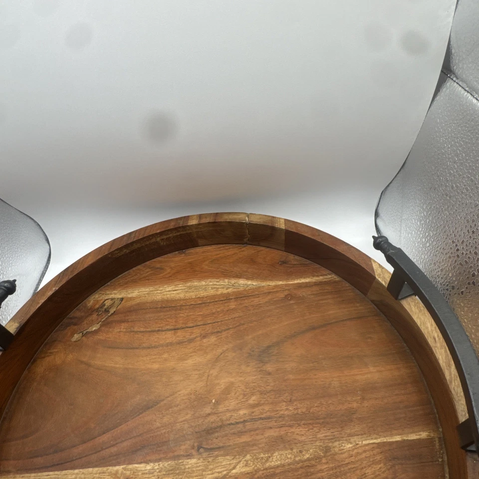 Bandeja para servir de metal y madera con 2 asas, rústica Foto 4 de 4