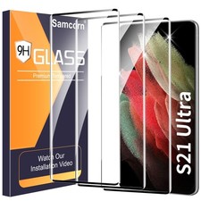 3 Pack Galaxy S21 Ultra Screen Protector, HD Clear Tempered Glass, Fingerprint