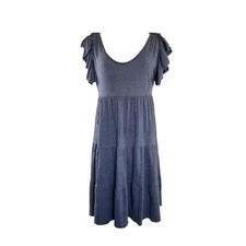 Max Studio Women's Gray Flutter Sleeve Scoop Neck Tiered Dress Size M