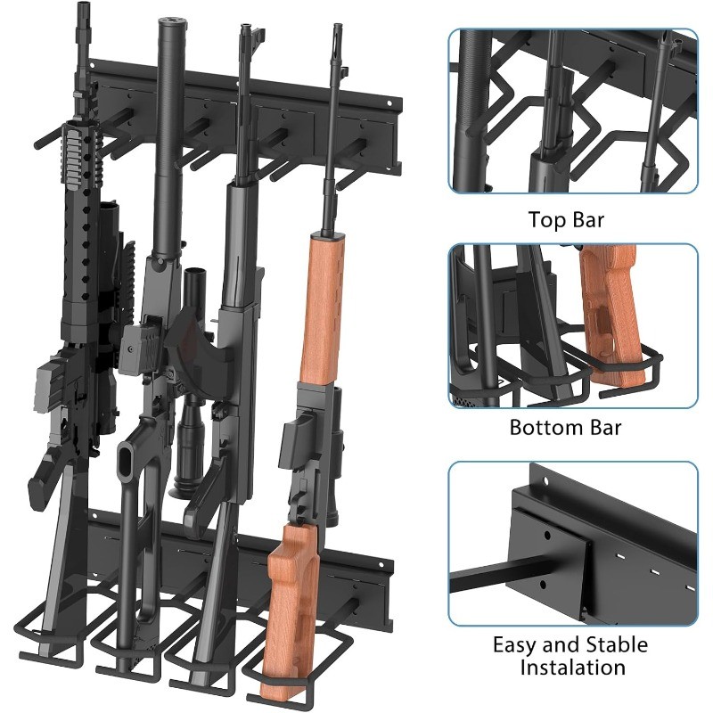 8-Slot Wall Mount Heavy Duty Metal Gun-Rack,Vertical Rifle Shotgun Rack for Home