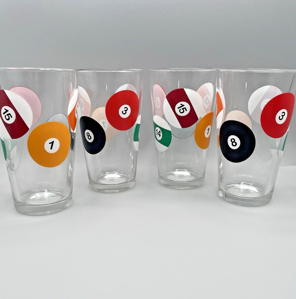 Juego de 8 vasos de bola de billar para bar pinta y rocas retro sala de juegos de colección Foto 4 de 4