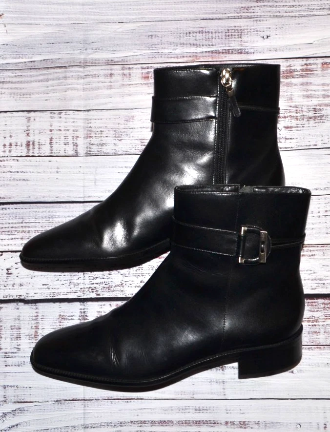 Botines de cuero negro liso con detalle de palanca Talbots para mujer talla 8,5 Foto 2 de 4