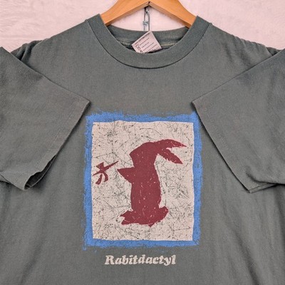 VTG Oneita T-Shirt Mens L Green Rabitdactyl Mad River Canoe Graphic USA Art 90s