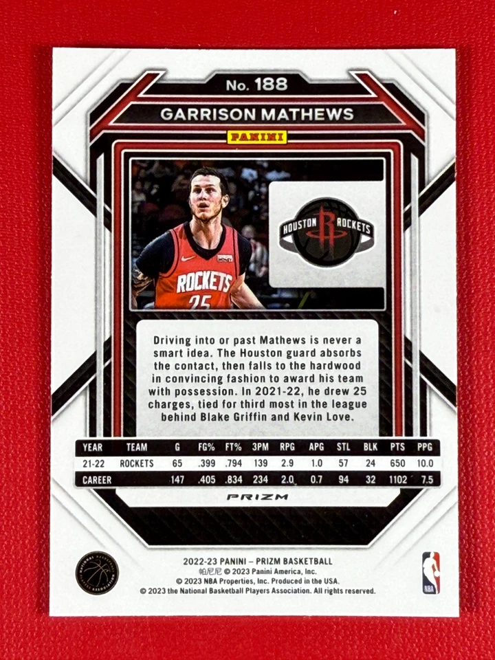 2022-23 Panini Prizm Garrison Mathews #188 Silver Prizm - Image 2 of 2