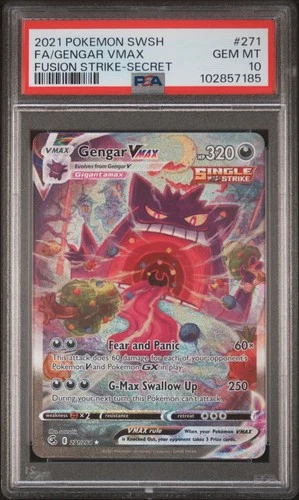 2021 Pokemon SWSH Fusion Strike #271 FA/Gengar VMAX Secret PSA 10 GEM MINT