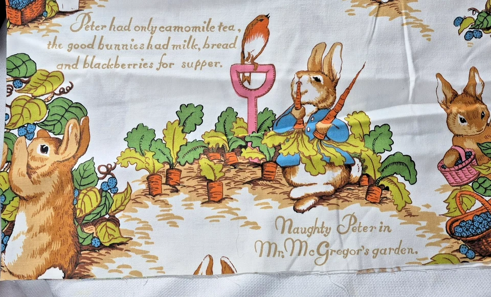 Vtg Beatrix Potter Peter Rabbit Fabric Broadcloth Cotton 50" x 106" Preshrunk - Image 2 of 4