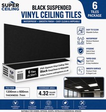 Suspended Black Vinyl Ceiling Tiles 1195mm x 595mm EasyClean Wipeable 1200x600