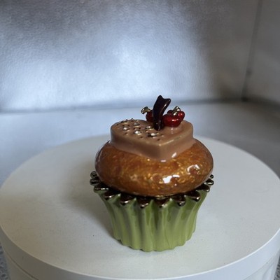CUPCAKE W/CHOCOLATE HEART & BERRIES TRINKET BOX BY KEREN KOPAL, CRYSTALS, RARE