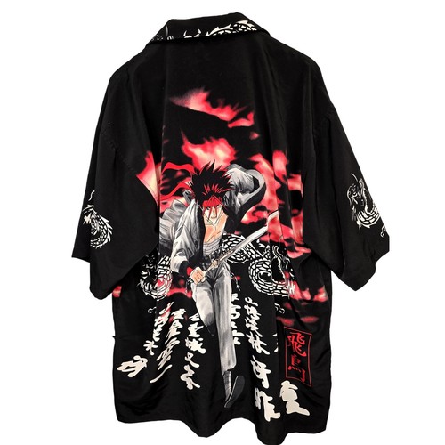 Camicia Veezo Rurouni Kenshin "Sanosuke" con bottoni uomo XL anime stampa all over - Foto 2 di 6