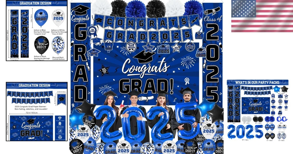 2025 Graduation Decorations Set - Complete Blue Themed Celebration Essentials - Image 2 of 4