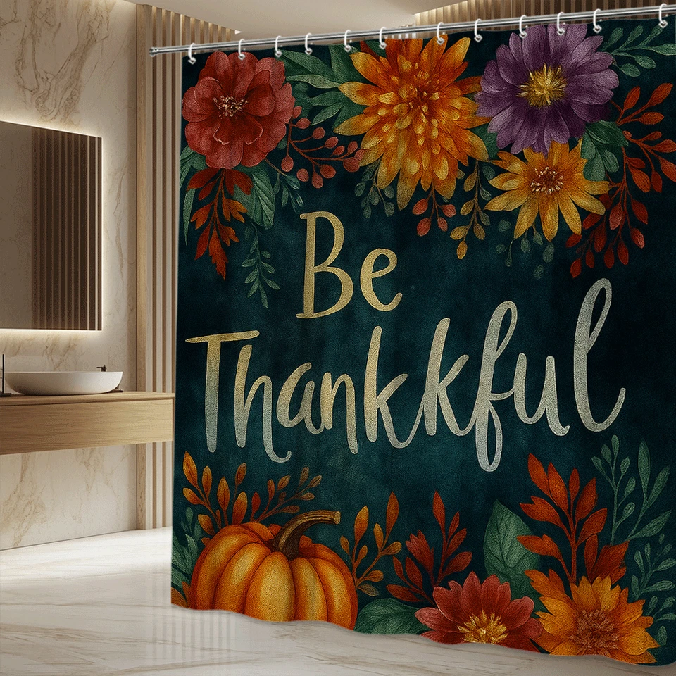 Be Thankful Calabaza Floral Otoño Otoño Inspirador Granja Baño Decoración Foto 4 de 4