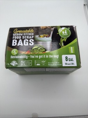 Compostable Trash Bags, 8 Gallon / 30 Liter, 50 Count, Extra Thick 0.85 Mil