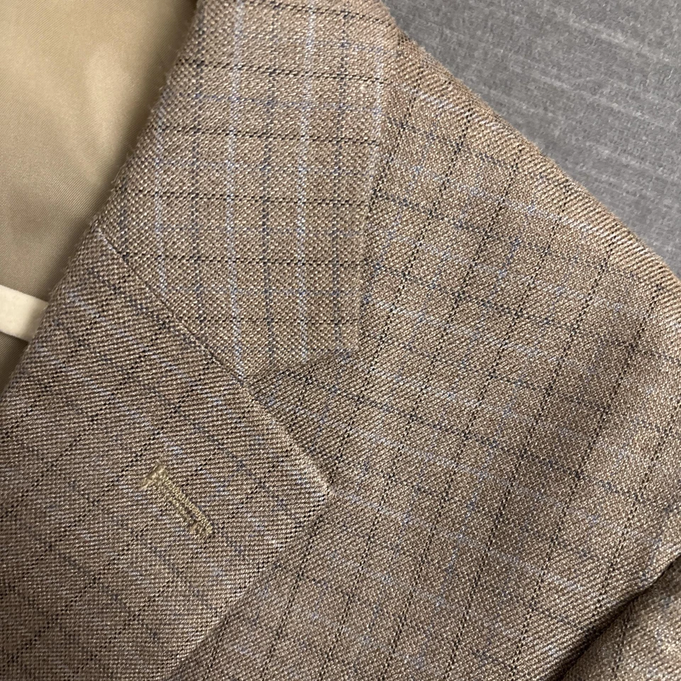 Joseph Feiss Gold Sport Coat 38R Brown Plaid Silk Wool Blazer Jacket Casual 37R - Image 3 of 4