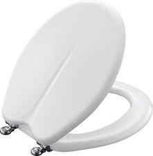 Kohler Fleur Toilet Seat White Chrome Hinges 5-1/2  Bolt Spread Replacement 4617