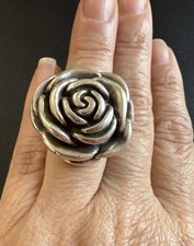 Large Statement Handcrafted Artisan Sterling Silver Rose Flower Ring Size 6