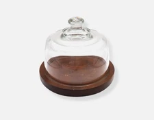 Vintage Leonard Cheese Keeper w/ Wood Base & Glass Dome Lid